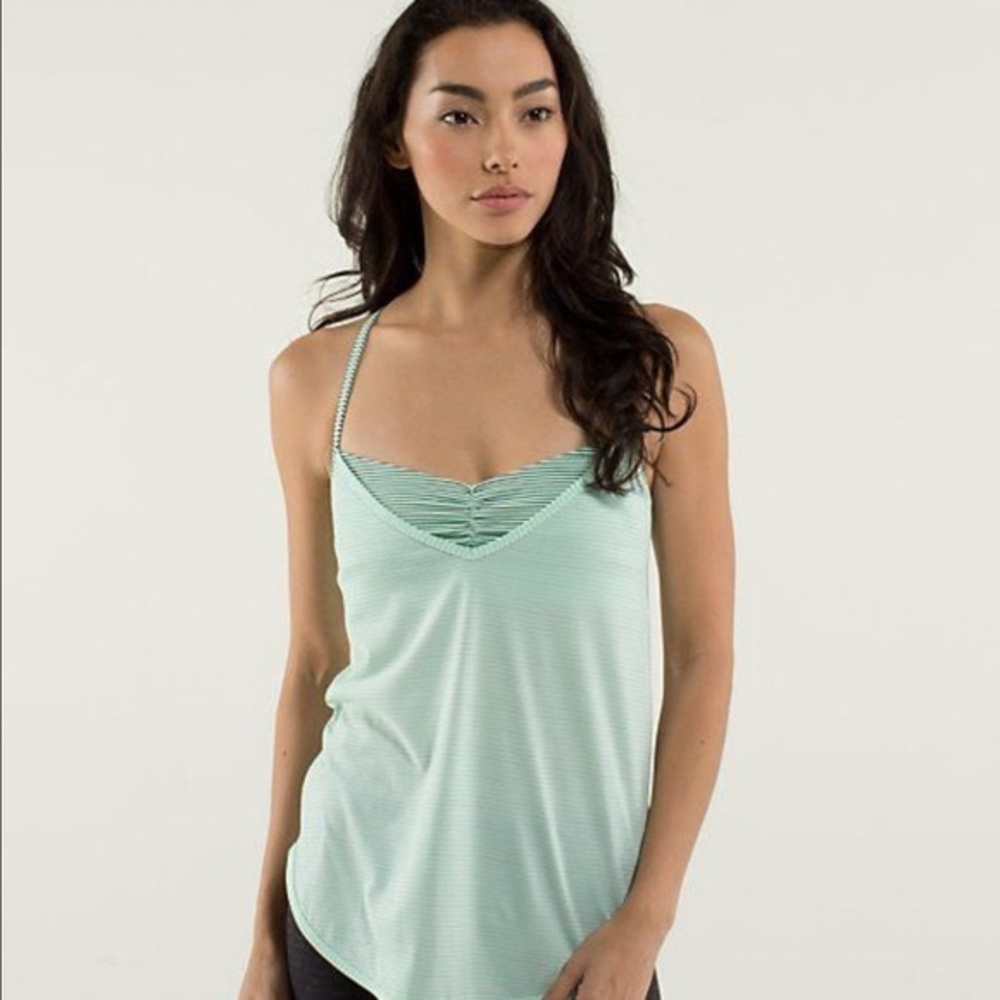 Lululemon mint green stripe roll out tank